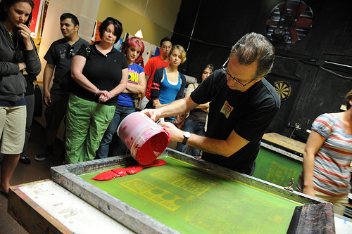 Jeff pours on the first color.