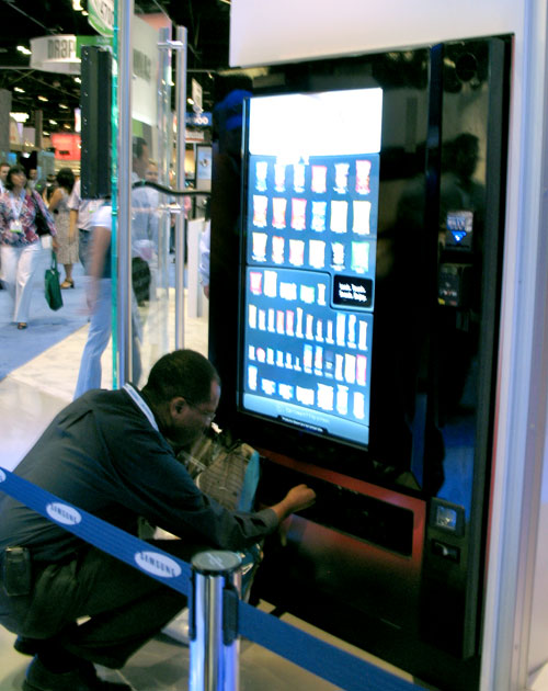 Here's a touch screen vending machine at the Samsung booth