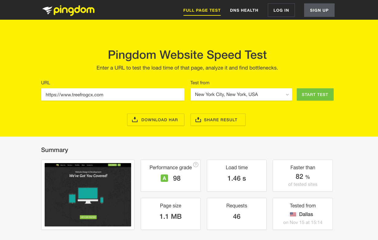 pingdom website speed test tool